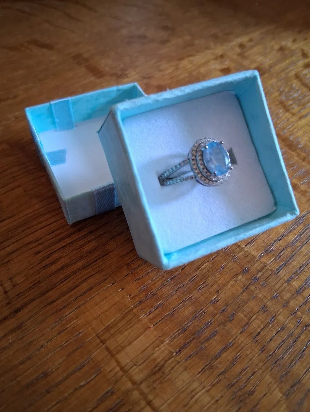 Sterling Silver Blue Gem Halo Ring - Blue